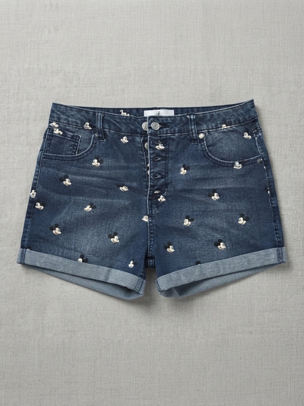 Disney Dark Blue Denim Shorts with Embroidered Mickey Heads from Size 13